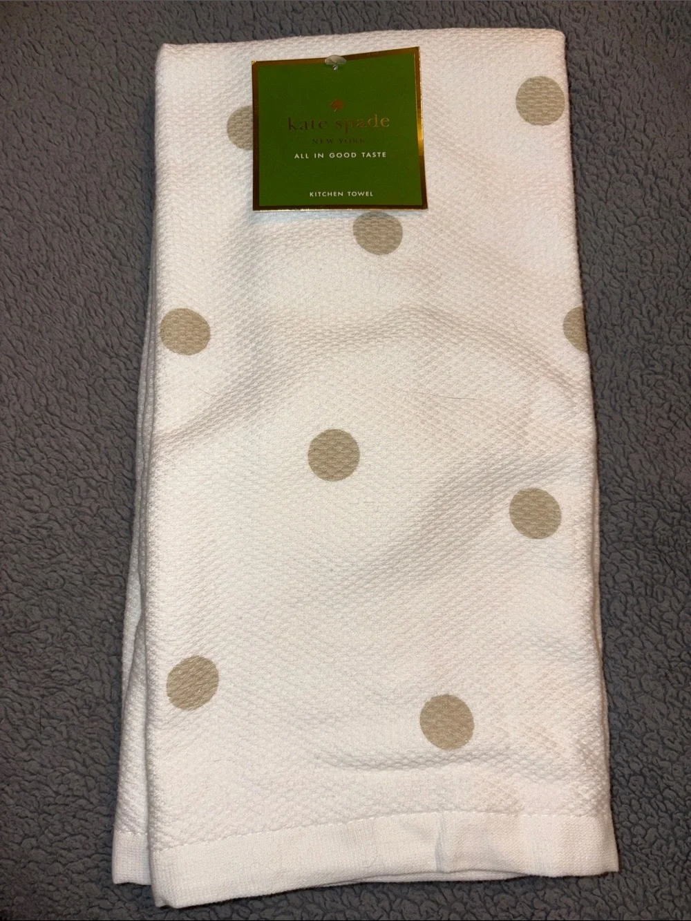 Kate Spade All In Good Taste Collection Metallic Gold Polka Dot Kitchen Towels